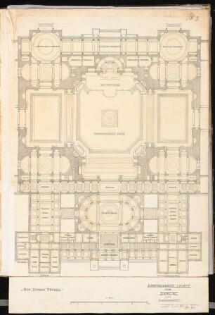 Ausstellungspalast für Berlin Schinkelwettbewerb 1881: Grundriss 1:200 des zentralen Ausstellungspalastes, Mittelteil
