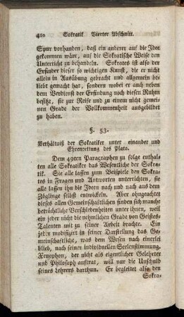 §. 53. - Verhältniß der Sokratiker unter einander und Ehrenrettung des Plato.