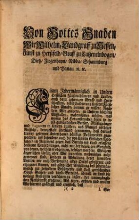 Armen-und Bettel-Ordnung : So der Durchläuchtigste Fürst und Herr, Herr Wilhelm, Landgraff zu Hessen, ... Im Jahre 1752 publicieren lassen