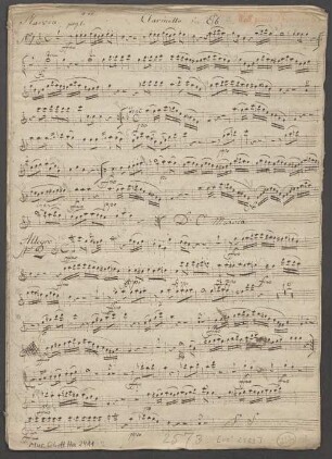 Suites, iSol: cl, winds, Es-Dur - BSB Mus.Schott.Ha 2411-2 : [heading, iSol: cl in E|b, with red chalk:] Witt pieces d'harmonie