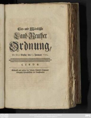 Clev- und Märckische Land-Reuther-Ordnung : De Dato Berlin, den 15. January 1750.