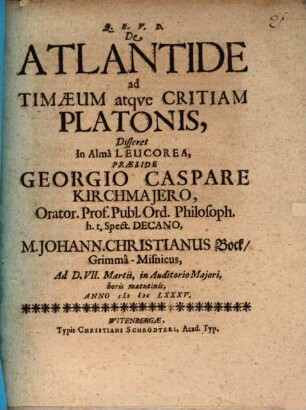 De Atlantide, ad Timaeum atque Critiam Platonis