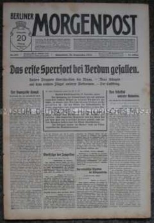 Tageszeitung "Berliner Morgenpost" zum Beginn der Schlacht bei Verdun