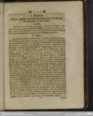 I. Anhang Einiger Zusätze und Ausbesserungen samt der Anzeige der wichtigsten Druck-Fehler