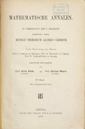 Mathematische Annalen. 15. 1879