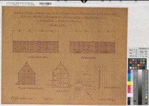 Bocholt (Bocholt) Bauvorhaben Zweierblock Heroldstraße Ansichten, Schnitt, Lageplan 1935 1 : 100/500 54 x 70 Pause Gemeinnützige Wohnstättengesellschaft Münsterland Wohnungsgesellschaft Münsterland