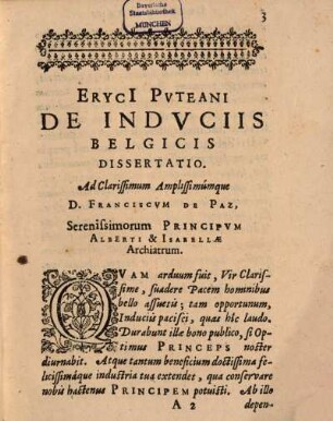 De induciis Belgicis dissertatio politica : Adiecta est Iusti Lipsii, ob argumenti similitudinem, de Induciis Epistola