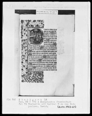 Liber horarum — Initiale D (omine) mit König David, Folio 74recto