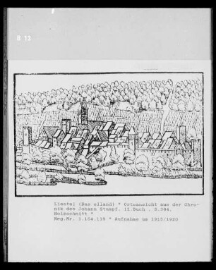 Ansicht von Liestal aus der Schweizer Chronik von Johannes Stumpf, 12. Buch, Seite 384