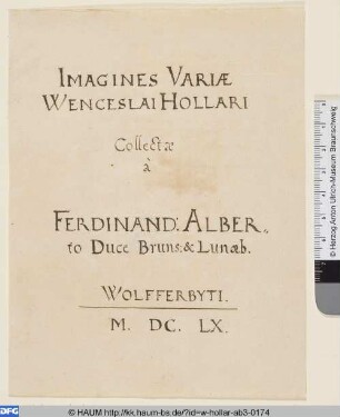 Imagines Variae Wenceslai Hollari, Titelblatt