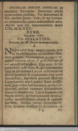 XXXIII. Clarissimo Viro, Dn. Spalatino … : [Dab. 17. Maii M.D.XXV.; Joannes Agricola, Islebiensis]