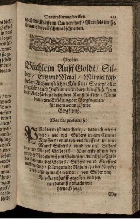 Probier Büchlein Auff Goldt/ Silber/ Ertz und Metal ...