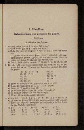 I. Abteilung. Zusammensetzung und Zerlegung der Zahlen.