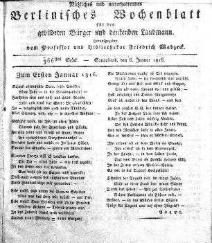 366stes Stueck , 6. Januar 1816