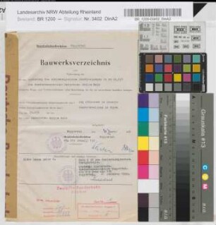 Bauwerksverzeichnis und Nachweisung der bei der Aufhebung des schienengleichen Bahnüberganges in km 25,836 der Bundesbahnstrecke Paderborn-Brilon-Wald berührten Wege- und Vorflutverhältnisse, nebst Bezeichnung der für sie entworfenen baulichen Anlagen, o. M. Stnr.: 98, Iwü, Bunr.: 1, Blnr.: 1