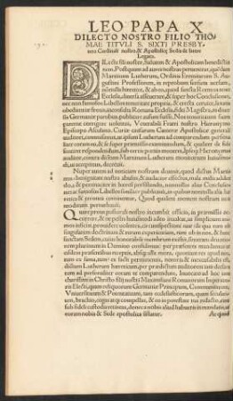 Leo Papa X Dilecto Nostro Filio Thomae Tituli S. Sixti Presbytero Cardinali nostro ...