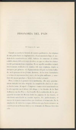 Fisonomía del país : El Congreso de 1910