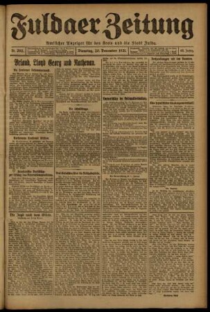 Erste Ausgabe vom Dienstag, den 20. Dezember 1921.