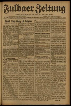 Erste Ausgabe vom Dienstag, den 20. Dezember 1921.