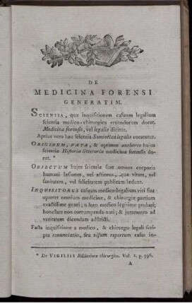 De medicina forensi generatim.