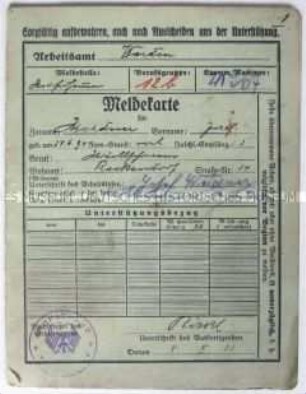 Meldekarte des Arbeitsamtes ("Stempelkarte")