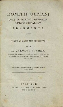Domitii Ulpiani quae in primum Digestorum librum migrarunt fragmenta
