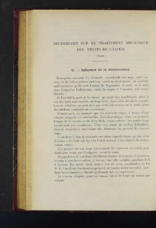 Recherches Sur Le Traitement Mécanique Des Fruits De L'Eloeis.