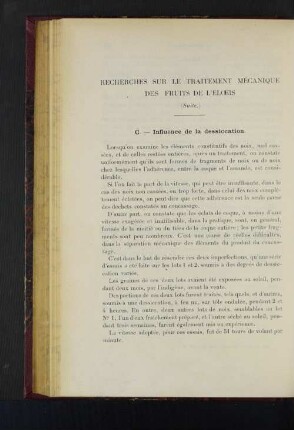 Recherches Sur Le Traitement Mécanique Des Fruits De L'Eloeis.