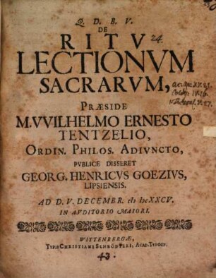 De ritv lectionvm sacrarvm