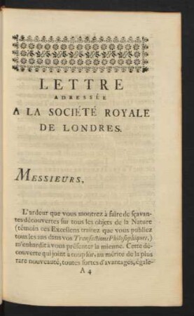 Lettre Adressée A La Société Royale De Londres