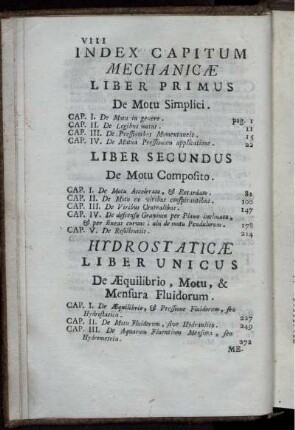 Index Capitum Mechanicae.