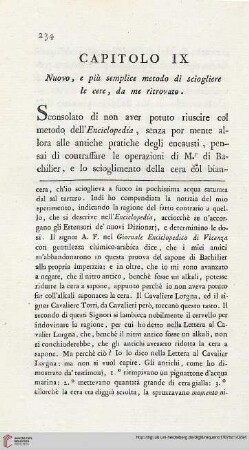 Capitolo IX: Nuovo, e piú semplice metodo di scogliere le cere, da me ritrovato