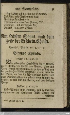 Am sechsten Sonnt. nach dem Feste der Erschein. Christi