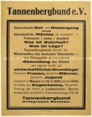 Aufruf des Tannenbergbundes zu einer Veranstaltung am 24. April 1929 in Bautzen