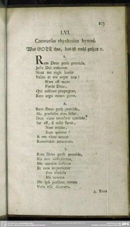 LVI. Conversio rhythmica hymni. Was Gott thut, das ist wohl gethan [et]c.