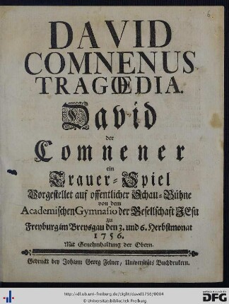 David Comnenus : Tragoedia