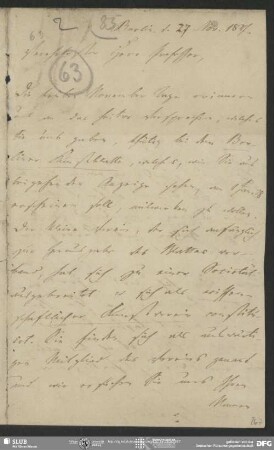 Eigenh. Brief von Friedrich Christoph Förster an August Wilhelm von Schlegel, Berlin, 27.11.1837
