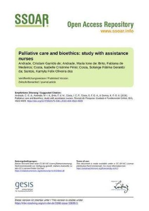 Palliative care and bioethics: study with assistance nurses