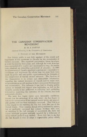 The Canadian Conservation Movement.