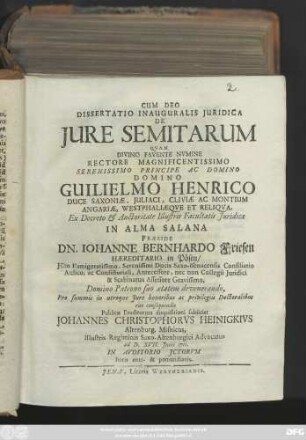 Dissertatio Inauguralis Juridica De Jure Semitarum