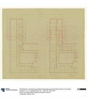 Erweiterung Hauptverwaltung Mannesmann-Röhrenwerke, Düsseldorf, Grundriss 3. u. 4. Obergeschoss, Lichtpause