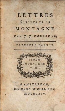 Lettres Écrites De La Montagne, Premier Partie