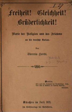 Freiheit! Gleichheit! Brüderlichkeit! : Worte der Religion und des Friedens an die deutsche Nation