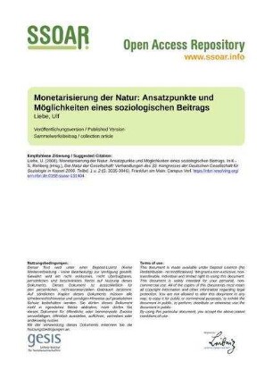 Monetarisierung der Natur: Ansatzpunkte und Möglichkeiten eines soziologischen Beitrags