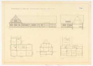Forstdienstgehöfte, Kruppamühle: Ansichten, Grundrisse, Schnitt M 1:100