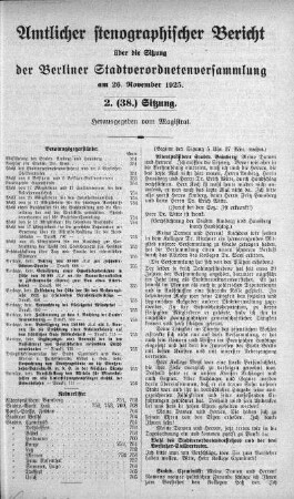 Sitzung 2. (38.), 26. November 1925