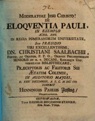 De eloquentia Pauli, in exemplo Actor. XXVI