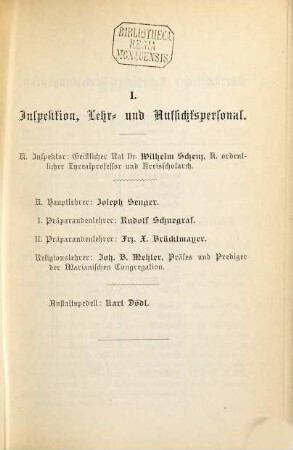 Jahresbericht über die Königlich-Bayerische Katholische Präparandenschule Regensburg : für das ... Schuljahr .... 1893/94