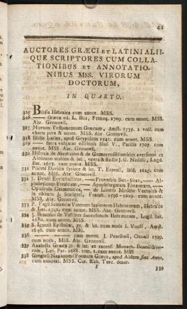 Auctores Graeci Et Latini Aliique Scriptores Cum Collationibus Et Annotationibus Mss. Virorum Doctorum, In Quarto.