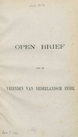 Open brief aan de vrienden van Nederlandsch-Indie